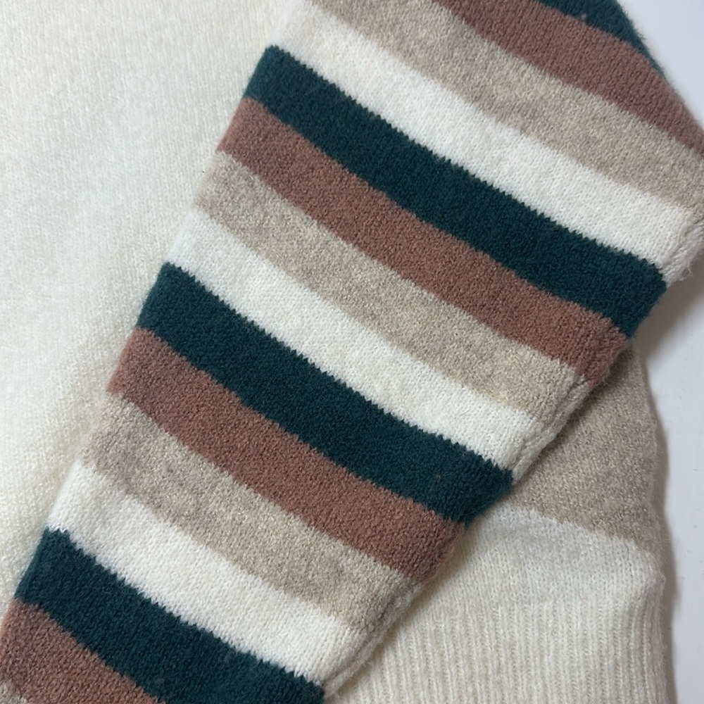 Madewell Stripe Sleeve Geo Pullover Cream Brown Green Boat Neck Sweater Size XXS - Picture 5 of 10